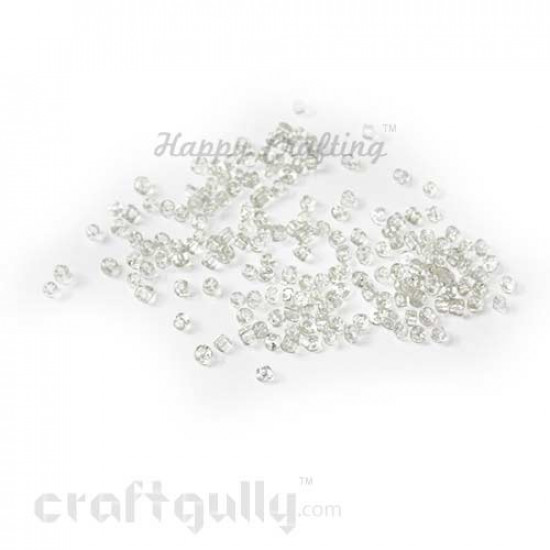 Seed Beads 3mm - Glass - Round - Transparent White - 25gms