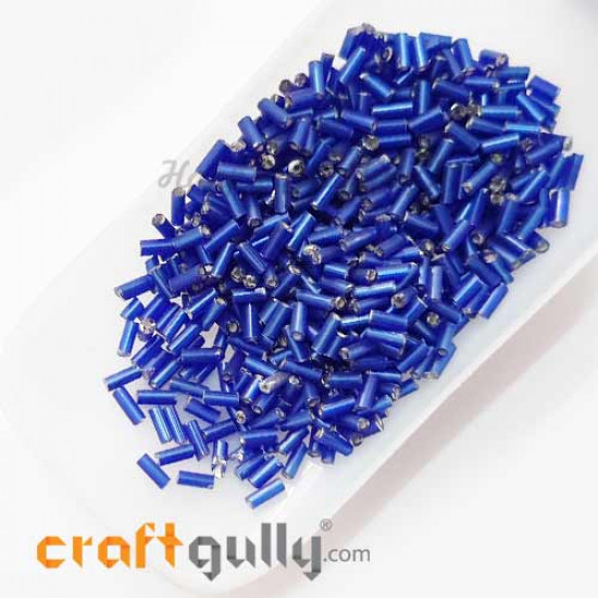 Seed Beads 5mm - Glass - Bugle - Metal Lined Royal Blue - 25gms
