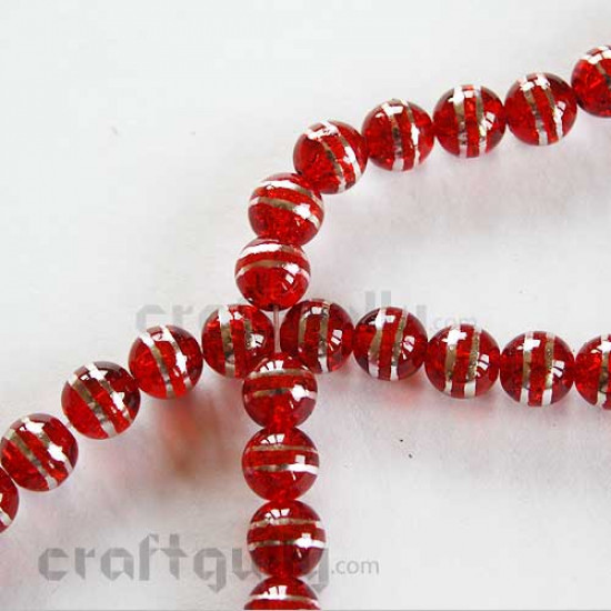 Glass Beads 10mm - Red & Silver (String of 40)
