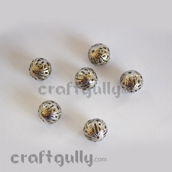 Metal Beads 6mm Round - Silver Finish - 10gms