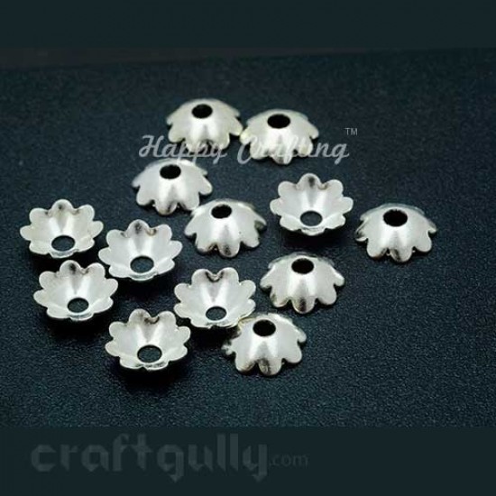 Bead Caps 6mm - 8 Petals - Silver - Pack of 50