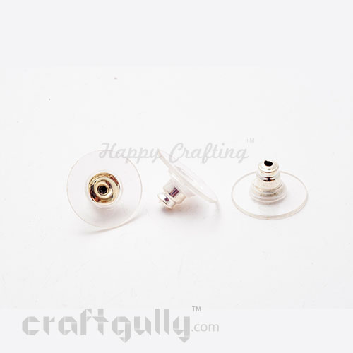 Earring Backs - Clear And Barrel - Silver - Pack of 20