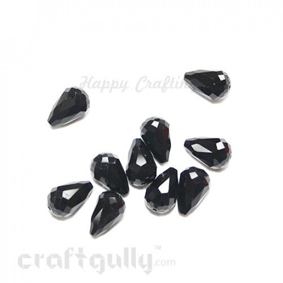 Glass Beads 12mm - Drop Faceted - Black Opaque - Pack of 20