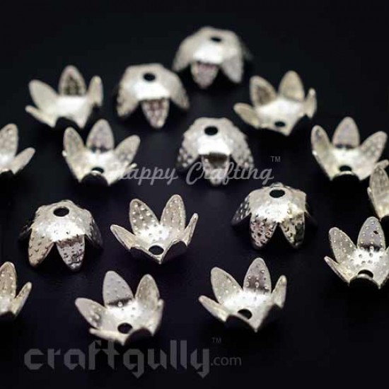 Bead Caps 7mm - 6 Petals - Silver - 10gms