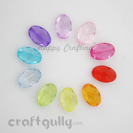 Acrylic Beads 20mm - Faceted - Oval Assorted - Pack of 6