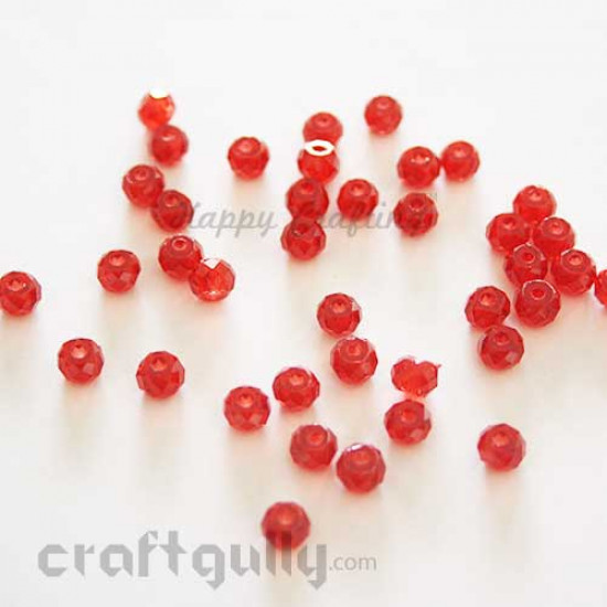 Acrylic Beads 6mm - Faceted - Red - Pack of 40