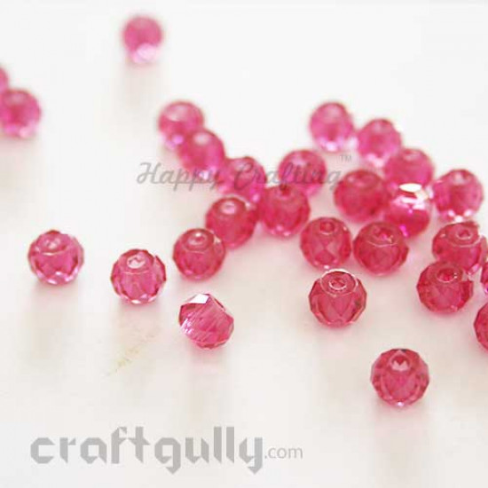 Acrylic Beads 6mm - Faceted - Dark Pink - Pack of 40