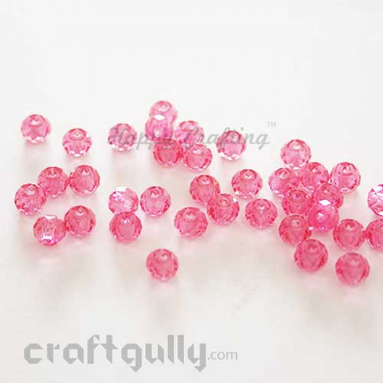 Acrylic Beads 6mm - Faceted - Hot Pink - Pack of 40