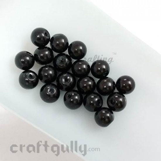 Glass Beads 8mm - Round - Black - Pack of 20
