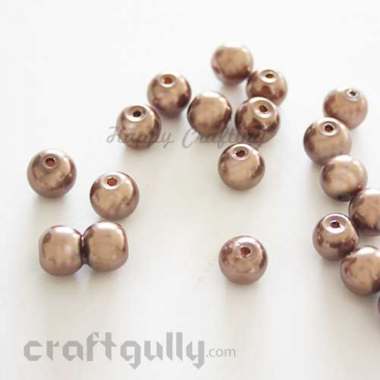 Glass Beads 8mm Pearl Finish - Brown - Pack of 20