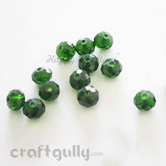 Glass Beads 8mm - Round Faceted - Dark Green - Pack of 20
