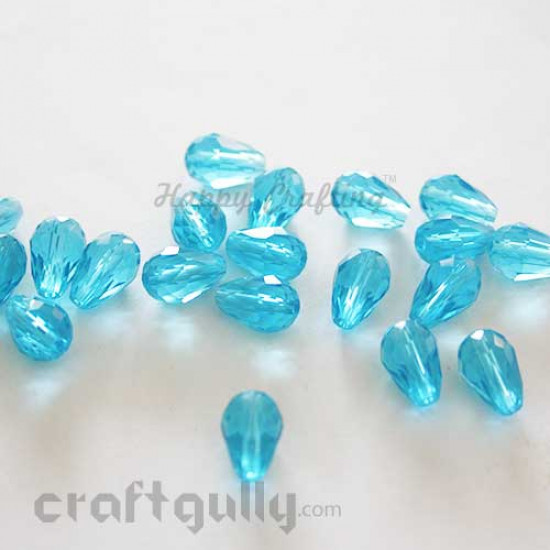 Glass Beads 12mm - Drop Faceted - Cerulean Blue - Pack of 20