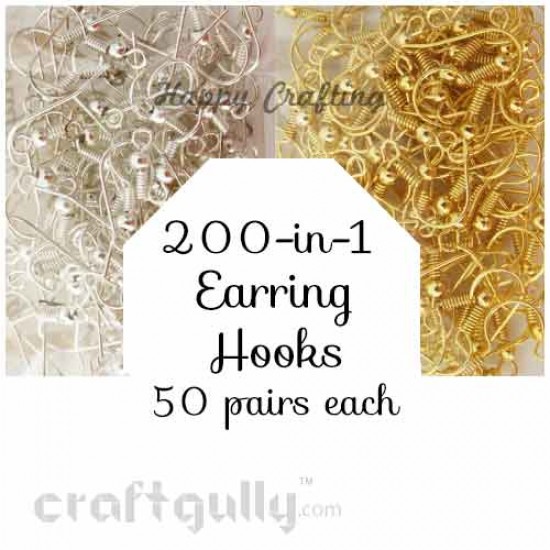 Festive Pack - Earring Hooks - Golden & Silver - 50 Pairs each