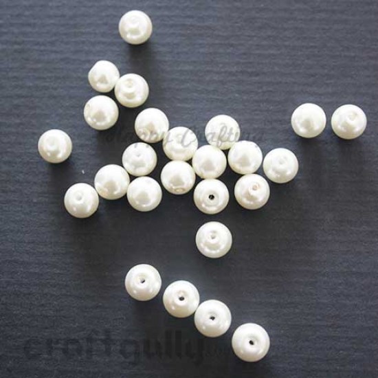 Glass Beads 7.5mm - Faux Pearl Round - Ivory - Pack of 20