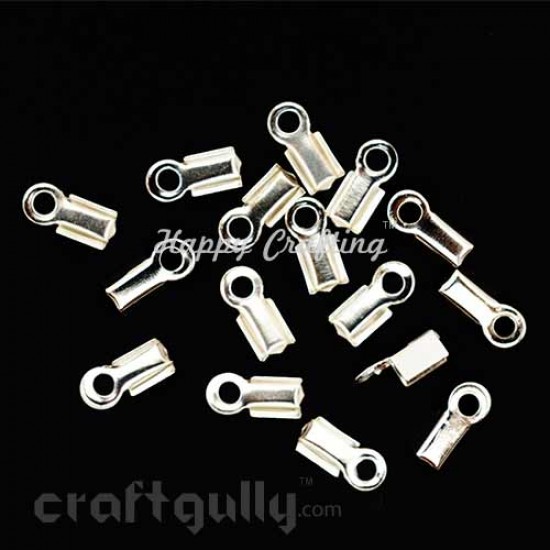 Crimp Ends 8mm - Fold Over With Loop - Silver Finish - Pack of 25