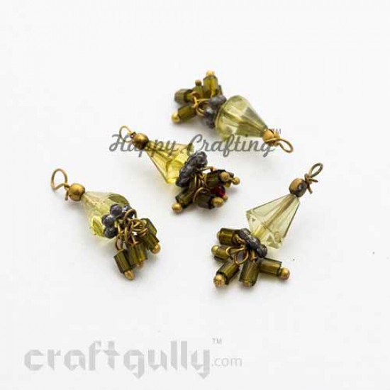 Acrylic Beads 15mm - Latkans With Loreals - Olive Green - Pack of 12