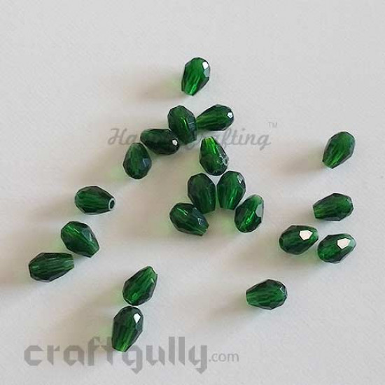 Glass Beads 12mm - Drop Faceted - Dark Green - Pack of 20