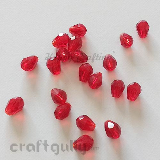 Glass Beads 11mm - Drop Faceted - Red - Pack of 20