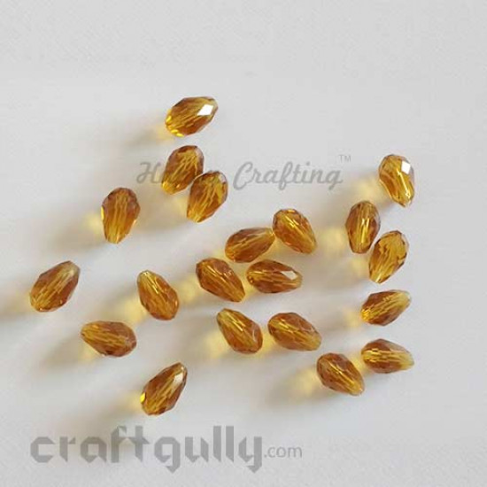 Glass Beads 12mm - Drop Faceted - Amber - Pack of 20