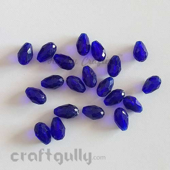 Glass Beads 12mm - Drop Faceted - Royal Blue Opaque - Pack of 20