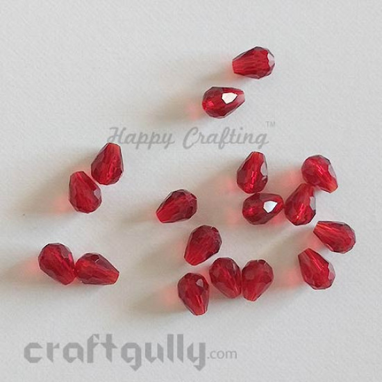 Glass Beads 7mm - Drop Faceted - Maroon - Pack of 20