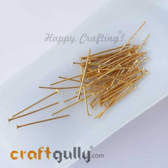 Head Pins Flat 26mm - Golden Finish - Pack of 50