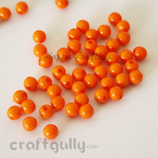 Acrylic Beads 6mm - Round - Orange - Pack of 50