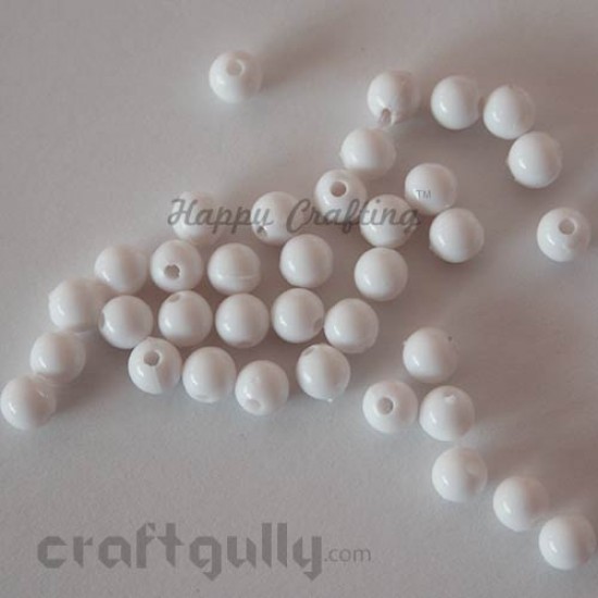 Acrylic Beads 6mm Round - White - 20gms/ 180 Beads