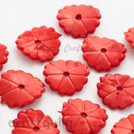 Acrylic Beads 15mm - Wafer - Red - Pack of 25