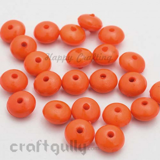 Acrylic Beads 9mm - Round Flat - Orange - Pack of 25