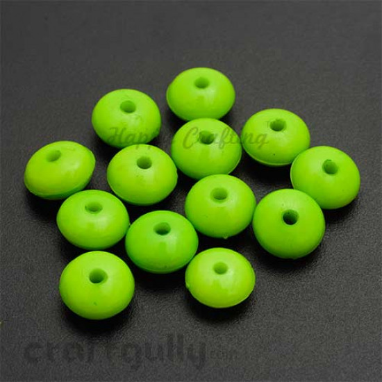 Acrylic Beads 9mm - Round Flat - Light Green - Pack of 25