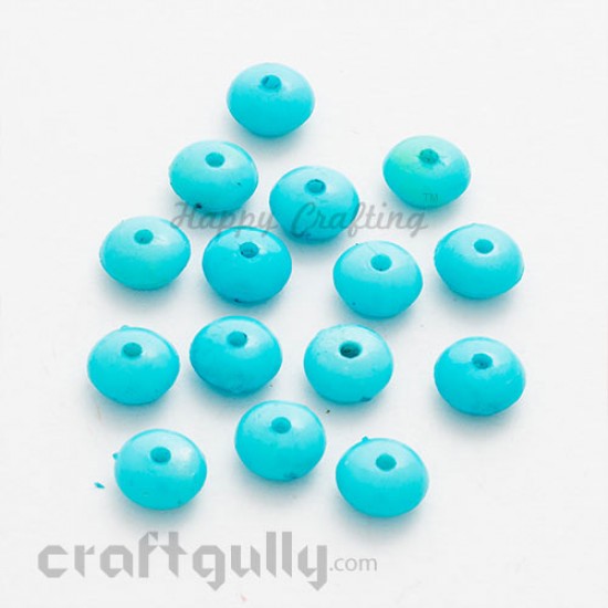 Acrylic Beads 9mm - Round Flat - Sky Blue - Pack of 25