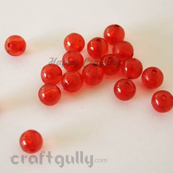 Acrylic Beads 8mm - Round Transparent - Red - Pack of 40