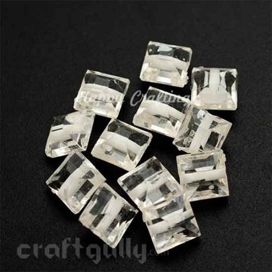 Acrylic Beads 8mm - Square Faceted - Clear With White - Pack of 50