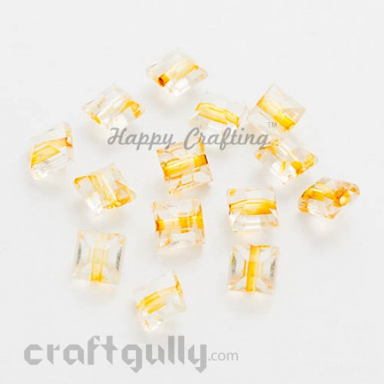 Acrylic Beads 8mm - Square Faceted - Clear with Brown - Pack of 50