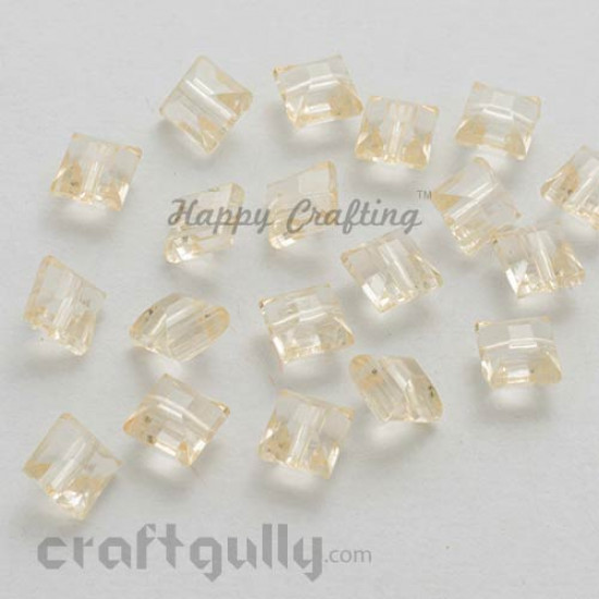 Acrylic Beads 8mm - Square - Faceted - Clear Cream - Pack of 50