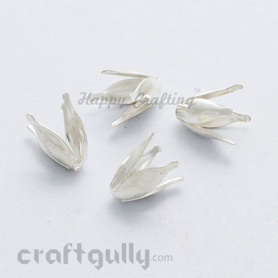 Bead Caps 14mm - Flower #1 Tulip - Silver -  Pack of 10