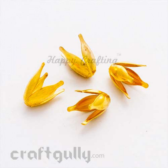 Bead Caps 14mm - Flower #1 Tulip - Golden -  Pack of 10