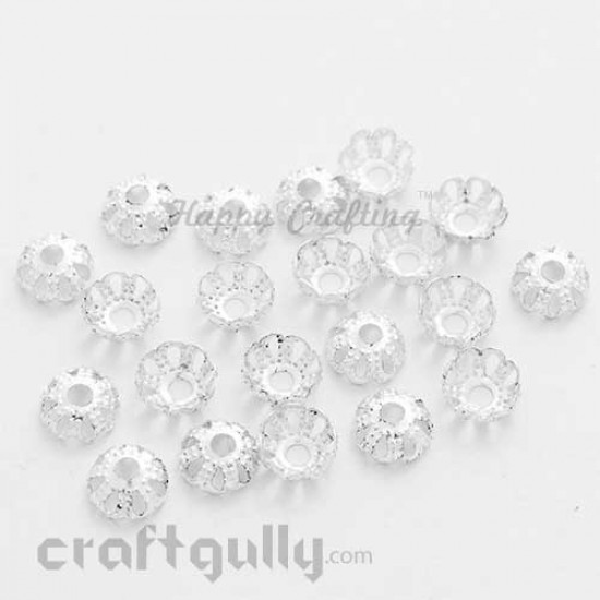 Bead Caps 6mm - Flower #4 Rounded - Silver - 10gms