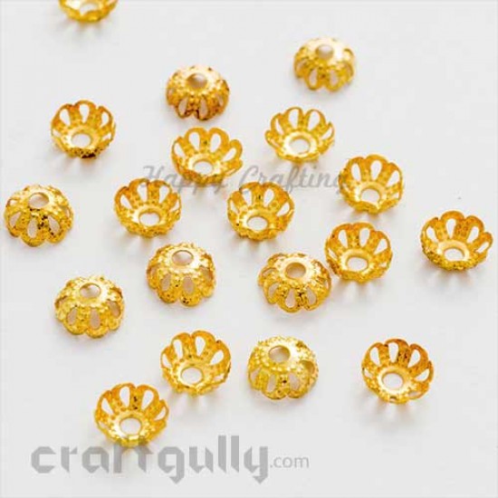 Bead Caps 6mm - Flower #4 Rounded - Golden - Pack of 50