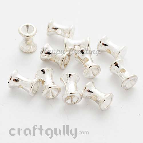Spacer Beads 8mm Acrylic - Damru - White Silver - Pack of 20
