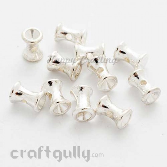 Acrylic Beads 8mm Damru - White Silver - 20gms / 200 Beads