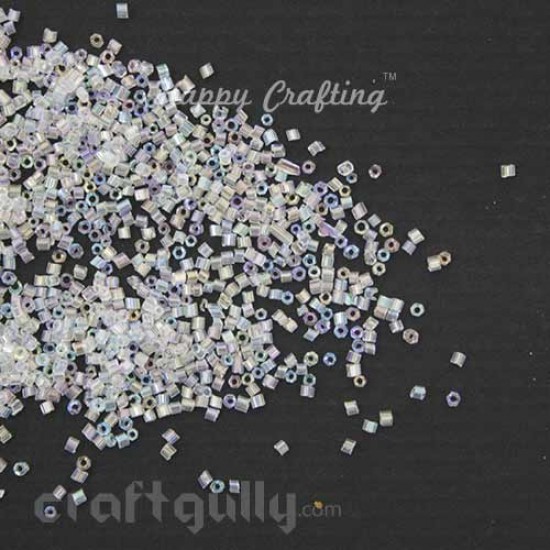 Seed Beads 1mm - Glass - Hexagonal - White Rainbow - 25gms