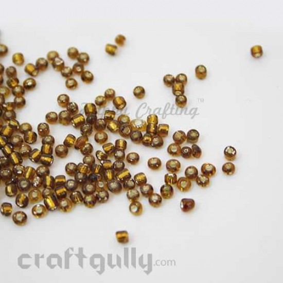 Seed Beads 2mm Glass - Round - Metal Lined Brown - 25gms