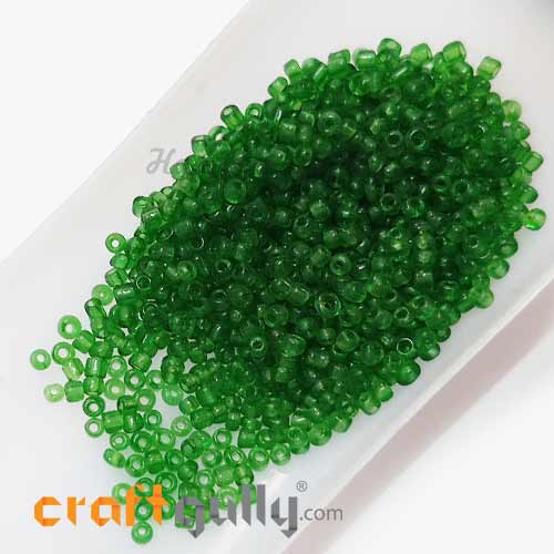 Seed Beads 3mm - Glass - Round - Transparent Green - 25gms