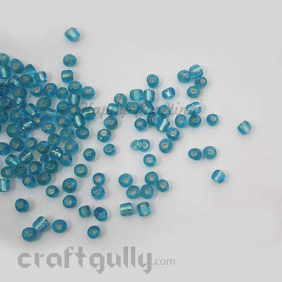 Seed Beads 4mm - Glass - Round - Metal Lined Sky Blue - 25gms