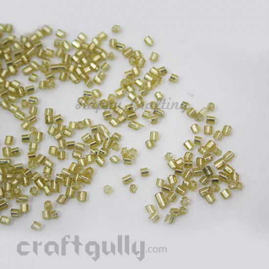 Seed Beads 2mm Glass - Hexagonal - Metal Lined Golden - 25 gms
