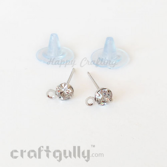 Earring Studs - Designer #6 Rhinestone - Silver - Pack of 2 Earring Studs - Designer #6 Rhinestone - Silver - Pack of 2