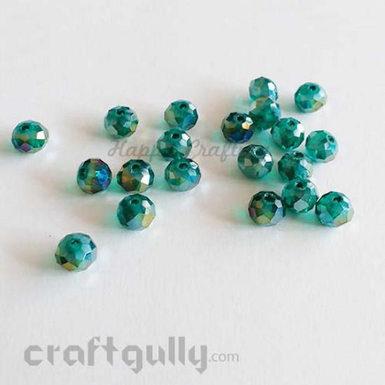Glass Beads 8mm - Round Faceted - Lustre Dark Green - Pack of 20
