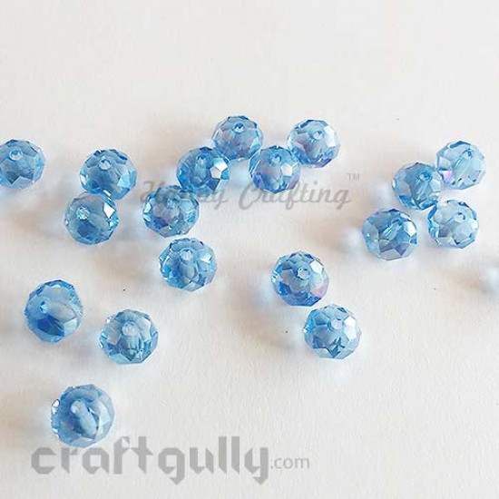 Glass Beads 8mm - Round Faceted - Lustre Light Blue - Pack of 20
